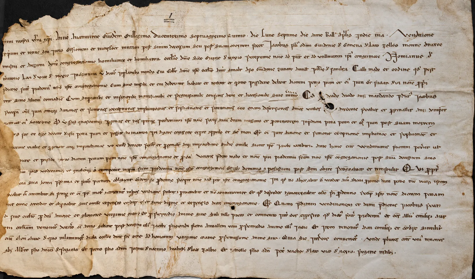 A medieval parchment written in Latin.